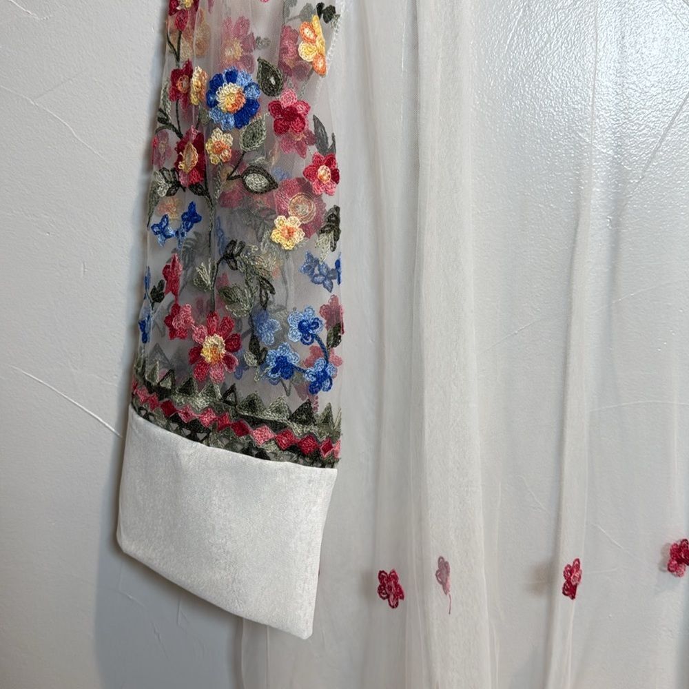 Kimono Sheer White Floral Embroidery Wedding Bridal Spring Shower Beach Boho - Picture 10 of 12